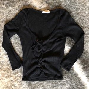 LA Hearts Black 1/4 Sleeve Lace-Up Crop Top